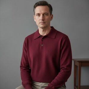 Classic Burgundy Polo Shirt for Men#100%wool#100%lana